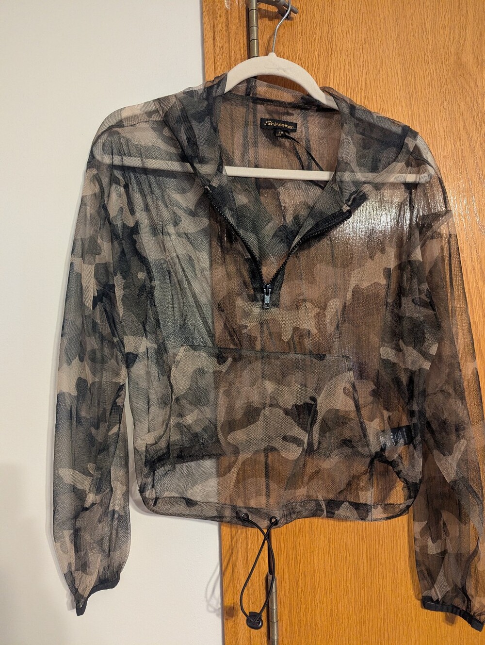 Shinestar Black Mesh Overlay Top
